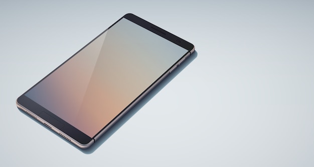 Realistyczna stylowa koncepcja telefonu komórkowego z błyszczącym, pustym cieniem na wyświetlaczu i przyciskami na jasnoniebieskim tle