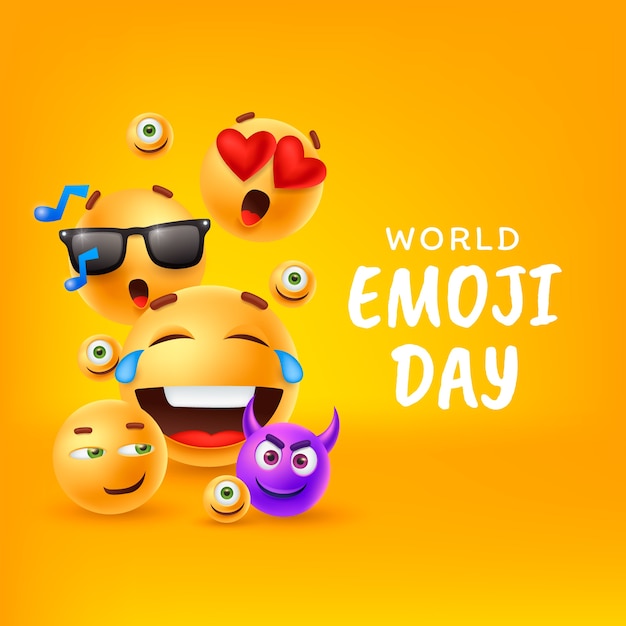 Bezpłatny wektor realistyczna światowa ilustracja dnia emoji z emotikonami