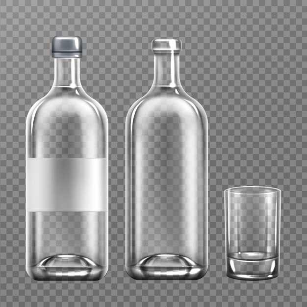 Realistyczna szklana butelka wódki ze szkłem