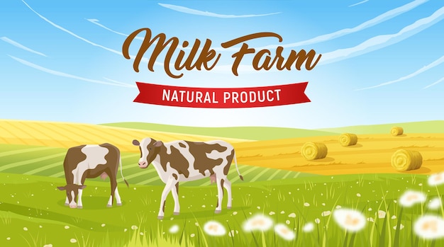 Bezpłatny wektor realistyczne banery reklamowe farmy mlecznej