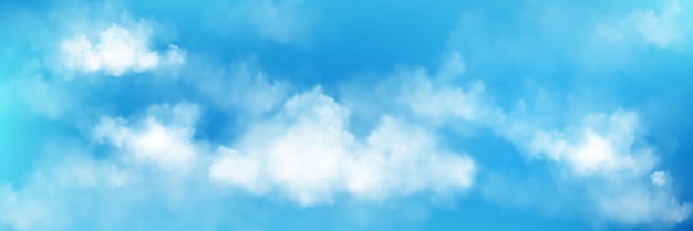 Bezpłatny wektor realistyczne błękitne niebo z białymi chmurami ilustracja wektorowa letniego dnia chmura przezroczysta mgła lub tekstura dymu kondensat parowanie emisja gazów w powietrzu abstrakcyjne tło prognoza pogody