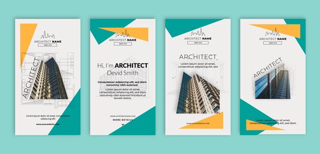 Bezpłatny wektor realistyczne historie o projektach architekta na instagramie