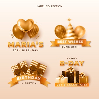 Realistyczne luksusowe złote etykiety urodzinowe