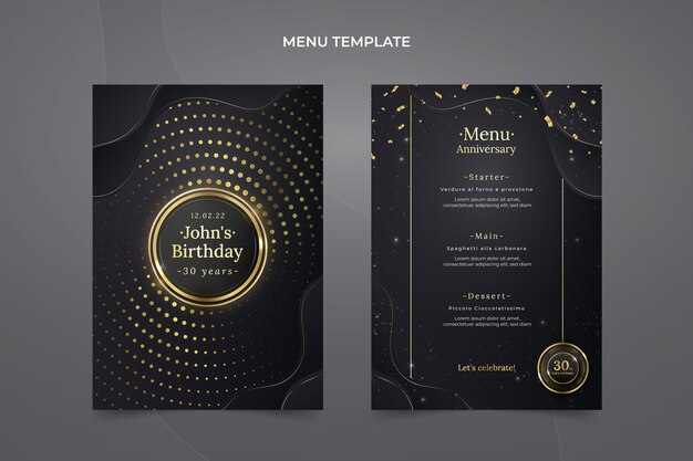 Realistyczne luksusowe złote menu urodzinowe