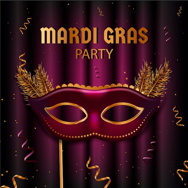 Realistyczne Mardi Gras Z Maską I Piórami