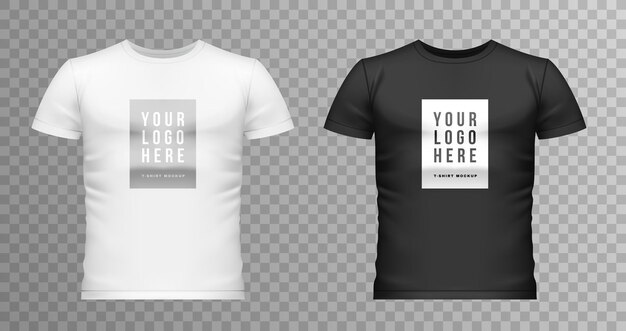 Realistyczne męskie t shirt makieta zestaw ikon białe i czarne męskie koszulki z miejscem na logo ilustracji wektorowych