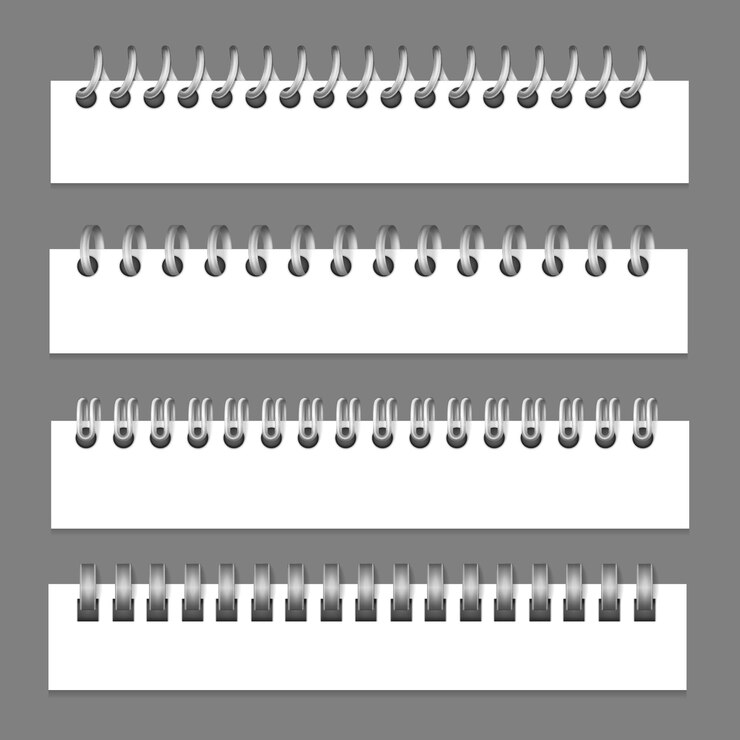 Bezpłatny plik Wektor realistyczne metalowe segregatory papierowe zestaw izolowanych obrazów z górnymi widokami arkuszy notebooków z otworami ilustracji wektorowych