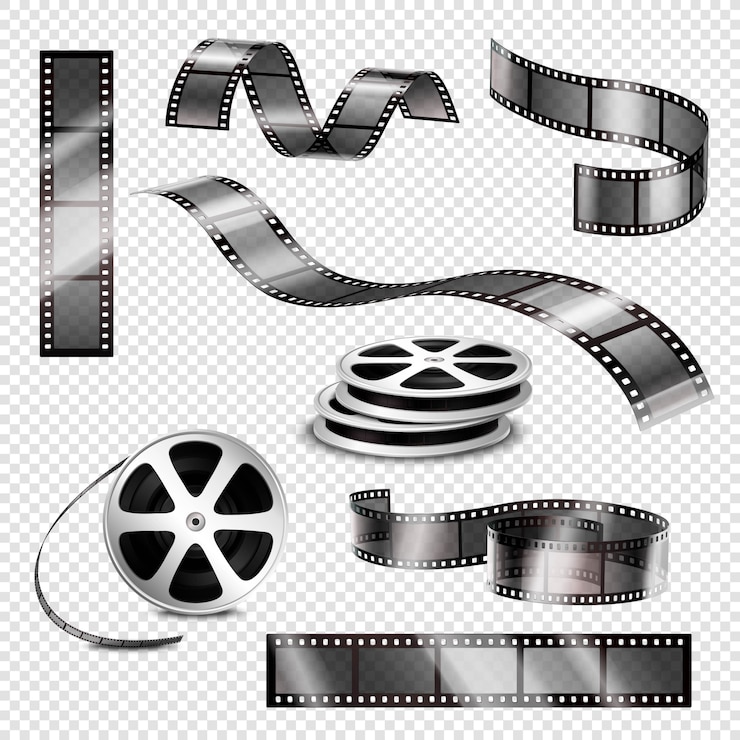 Bezpłatny plik Wektor realistyczne paski fotograficzne i szpule filmowe
