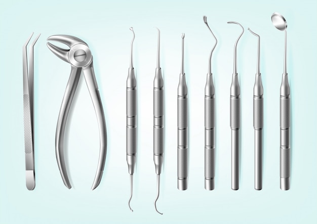 Realistyczne profesjonalne narzędzia stomatologiczne ze stali nierdzewnej do zębów