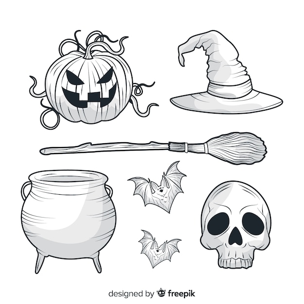 Realistyczne ręcznie rysowane element kolekcji halloween