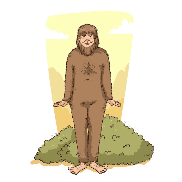 Bezpłatny wektor realistyczne ręcznie rysowane ilustracja sasquatch bigfoot