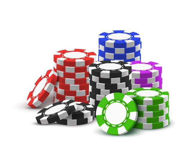 Realistyczne sterty sportowe żetony do pokera, 3d stos gotówki w kasynie.