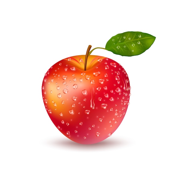 Bezpłatny wektor realistyczne świeże czerwone jabłko z kroplami