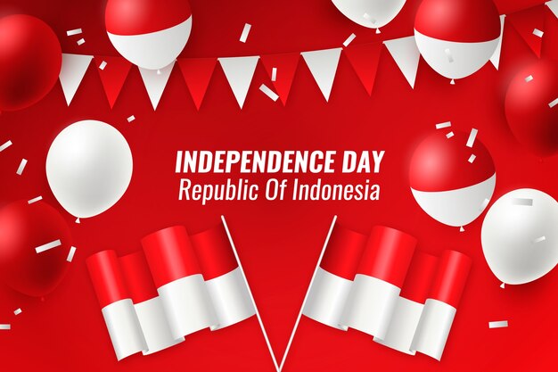 Realistyczne tło dnia niepodległości indonezji z balonami i konfetti