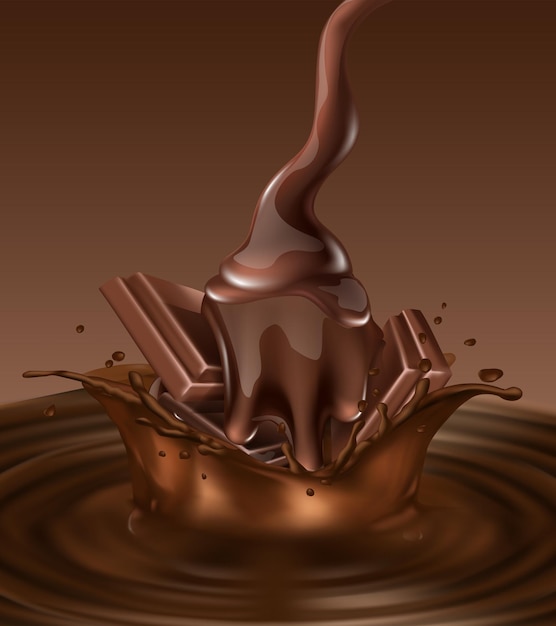 Bezpłatny wektor realistyczne tło wektorowe czekoladowe z banerem z czekoladą