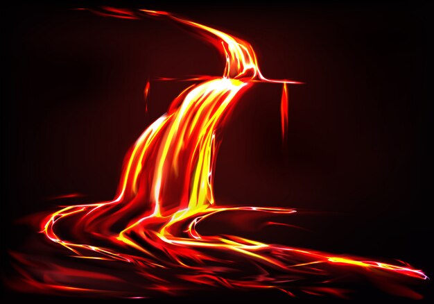 realistyczne tło z lawy rzeki, przepływ płynnego ognia w ciemności.