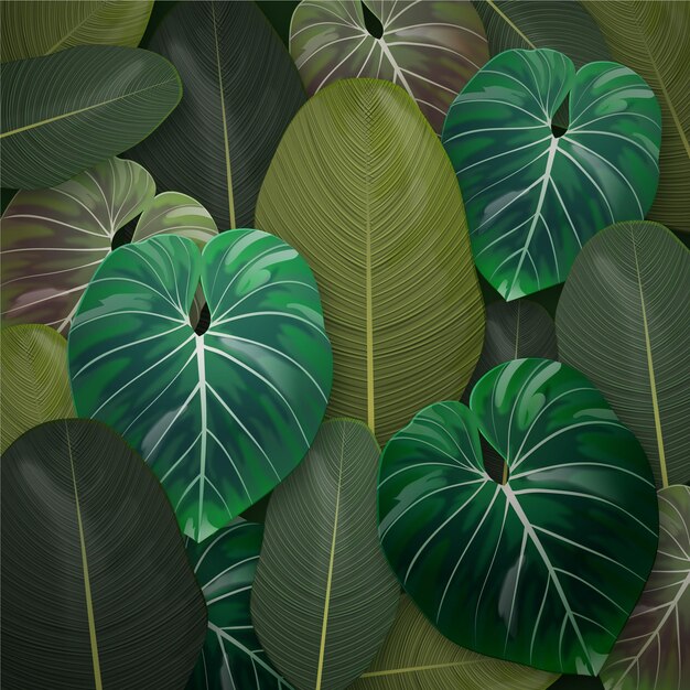 Realistyczne tropikalne liście tło