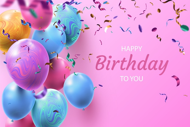 Realistyczne urodziny dla Ciebie balony w tle i konfetti