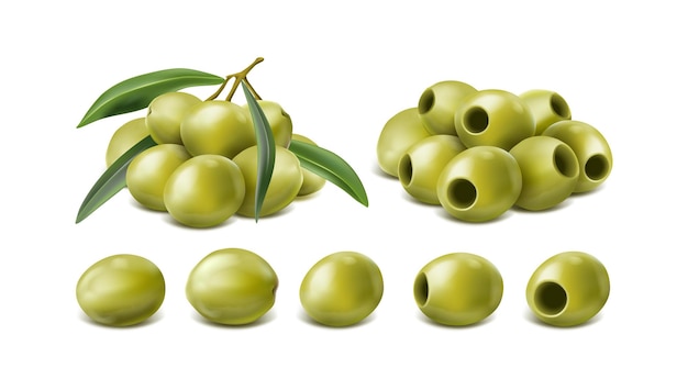 Realistyczne zielone oliwki na białym tle
