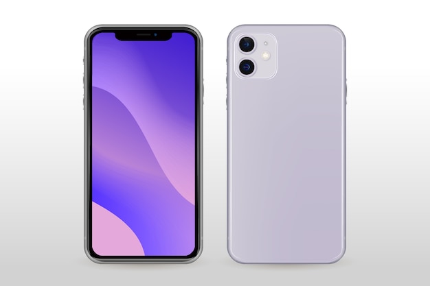 Realistyczny biały smartfon z przodu iz tyłu