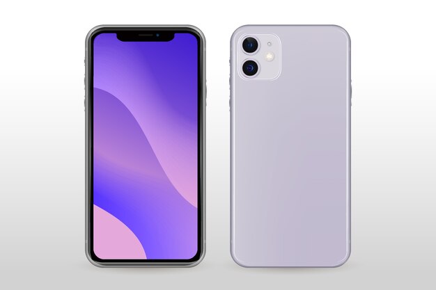 Realistyczny biały smartfon z przodu iz tyłu