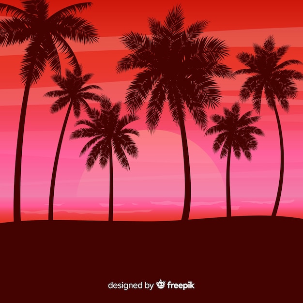 Bezpłatny wektor realistyczny krajobraz zachód słońca na plaży