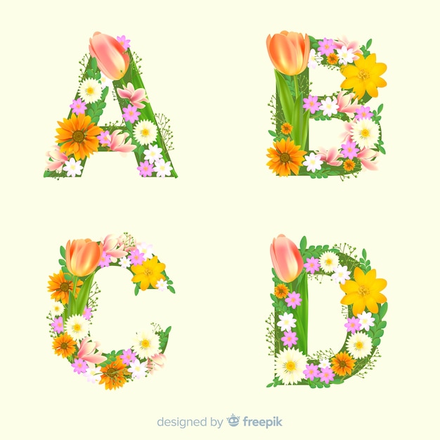 Realistyczny kwiatowy alfabet