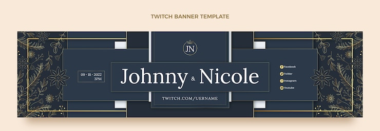 Bezpłatny plik Wektor realistyczny luksusowy złoty ślubny baner twitch