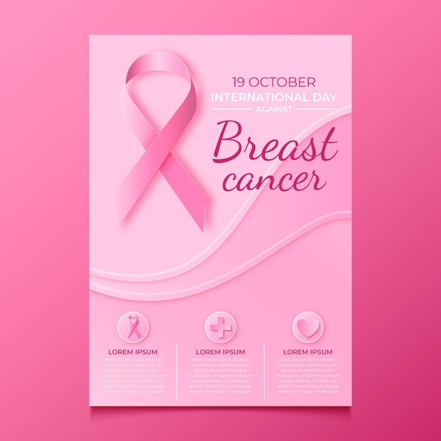 Bezpłatny wektor realistyczny międzynarodowy dzień przeciwko pionowemu plakatowi z rakiem piersi