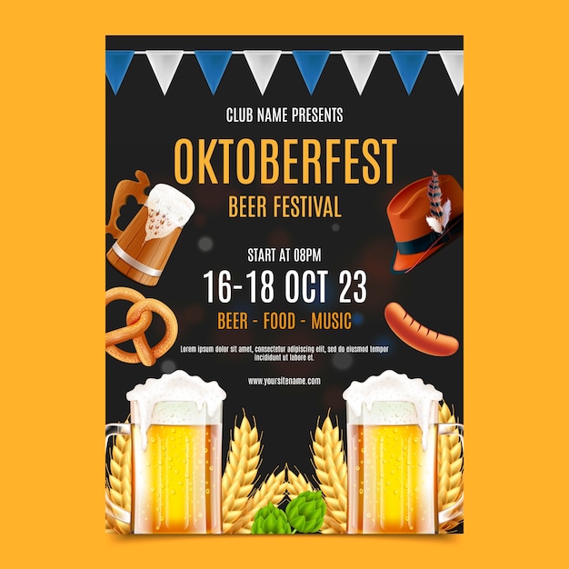 Bezpłatny wektor realistyczny, pionowy szablon plakatów na świętowanie festiwalu piwa oktoberfest