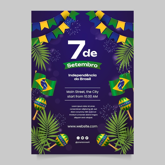 Bezpłatny wektor realistyczny pionowy szablon plakatu z okazji obchodów brazylijskiego dnia niepodległości