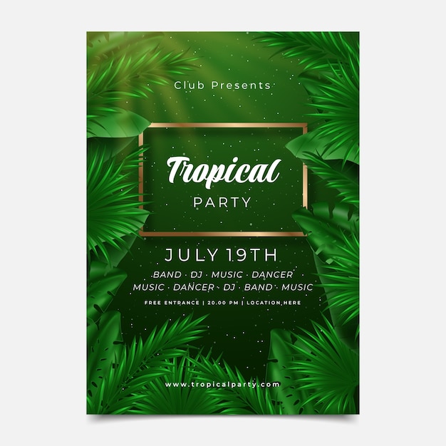 Realistyczny plakat lub ulotka z tropikalnymi liśćmi