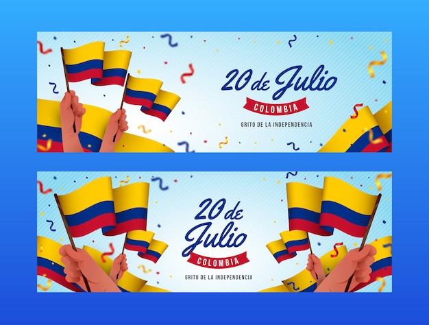 Bezpłatny wektor realistyczny poziomy szablon banera na obchody kolumbijskiego dnia niepodległości