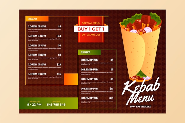 Realistyczny projekt menu kebab