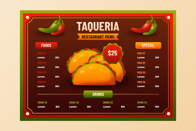 Bezpłatny wektor realistyczny projekt menu taqueria