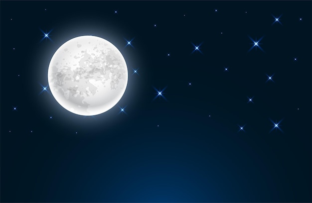 Bezpłatny wektor realistyczny projekt tła w nocy z pełnią księżyca i gwiazd