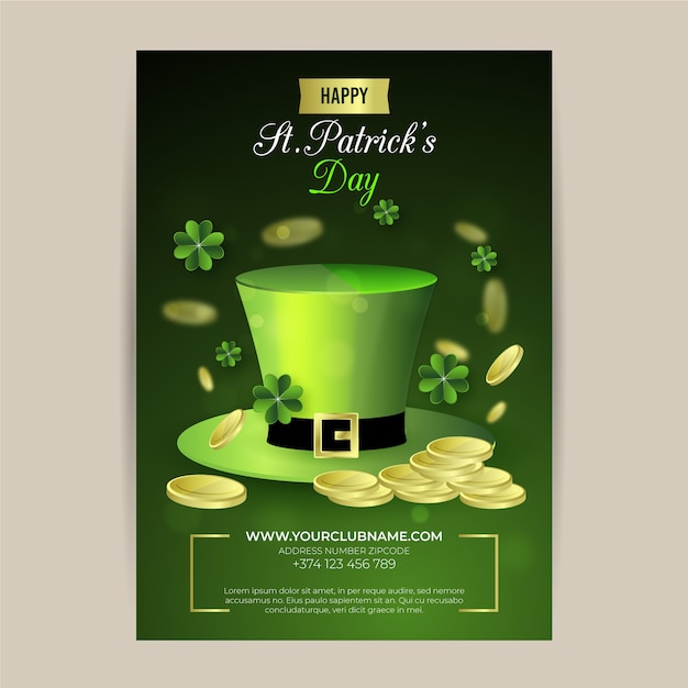 Realistyczny św. Szablon Ulotki Patricks Day