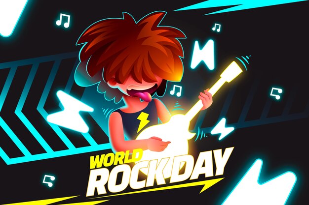 Realistyczny światowy dzień rocka w tle z muzykiem grającym na gitarze