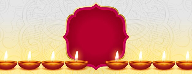 realistyczny świecący baner powitalny diwali diya z przestrzenią tekstową