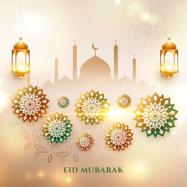 Bezpłatny wektor realistyczny święty islamski festiwal eid mubarak życzy pozdrowień!