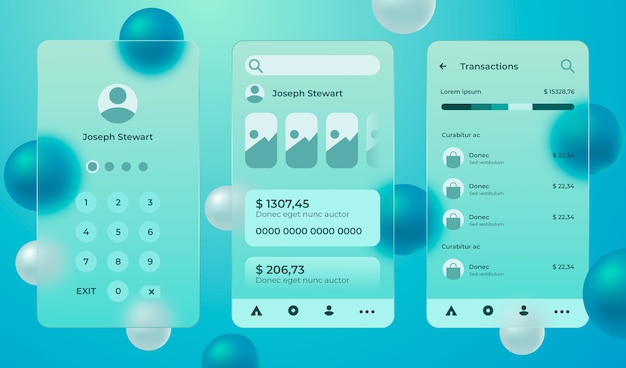 Bezpłatny wektor realistyczny szablon aplikacji mobilnej glassmorphism
