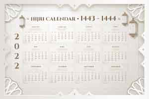 Bezpłatny wektor realistyczny szablon kalendarza islamskiego