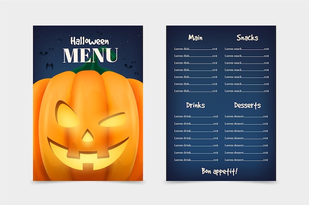 Bezpłatny wektor realistyczny szablon menu halloween