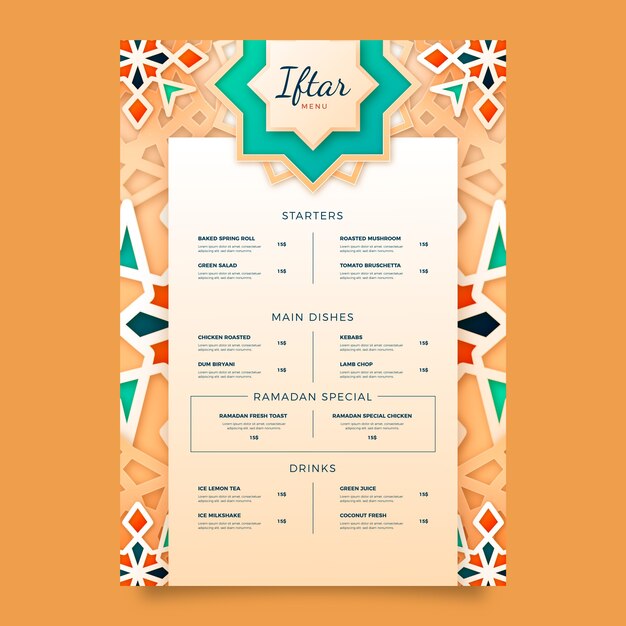 Realistyczny szablon menu iftar