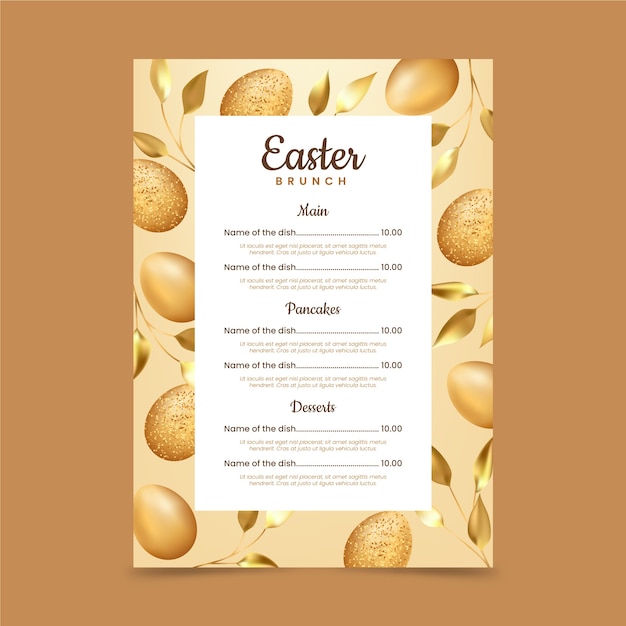 Bezpłatny wektor realistyczny szablon menu wielkanocnego brunch