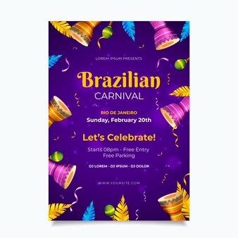 Realistyczny szablon pionowego plakatu brazylijskiego karnawału