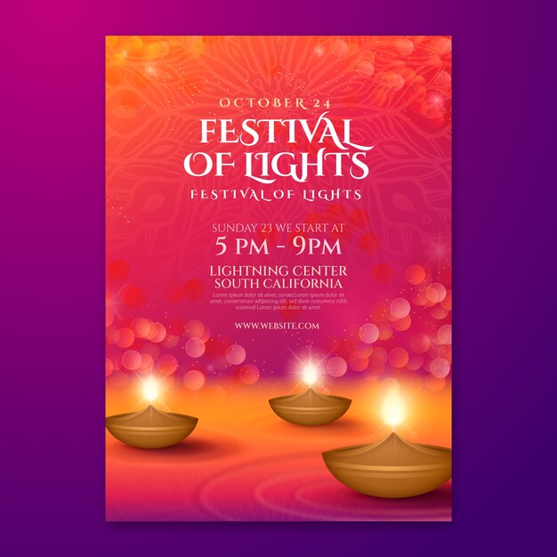 Realistyczny szablon pionowego plakatu festiwalu diwali
