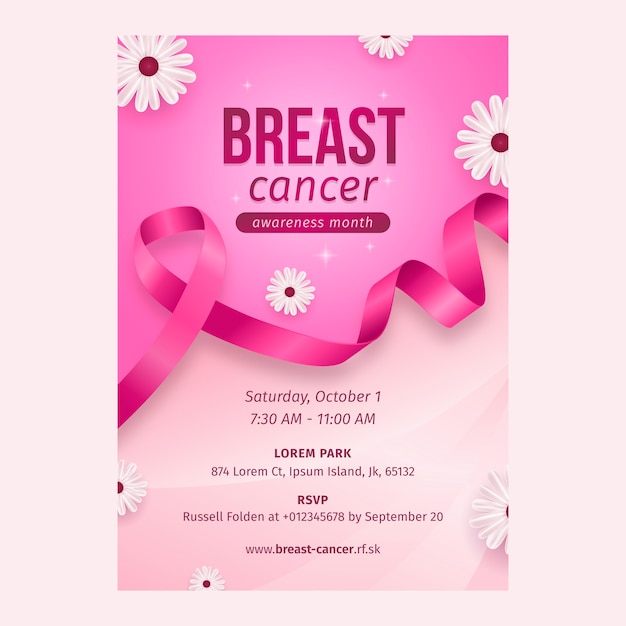 Bezpłatny wektor realistyczny szablon pionowy plakat miesiąca świadomości raka piersi