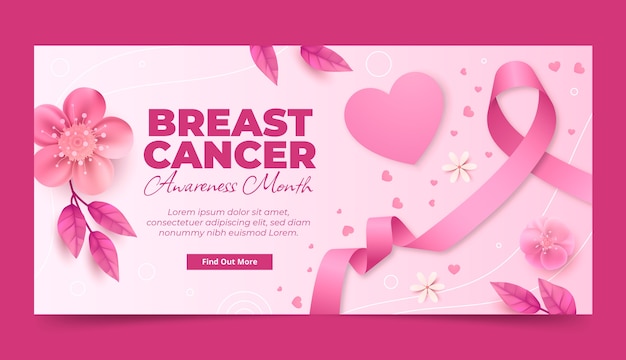 Bezpłatny wektor realistyczny szablon transparentu poziomego miesiąca świadomości raka piersi