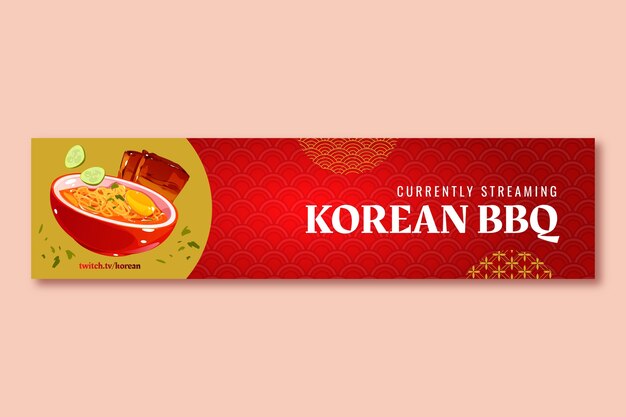 Bezpłatny wektor realistyczny szablon transparentu twitch w koreańskiej restauracji
